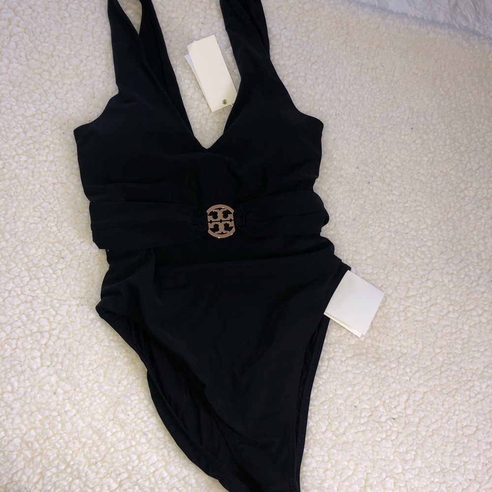 Tory Burch Miller Plunge Black Swimsuit